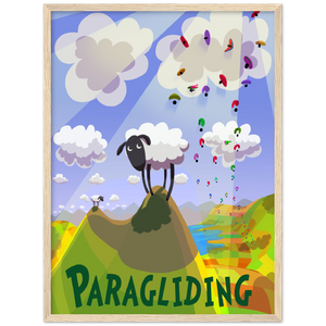 Sheep & Paragliders.  Premium Matte Paper Wooden Framed Poster