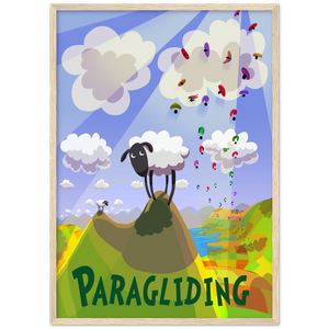 Sheep & Paragliders.  Premium Matte Paper Wooden Framed Poster