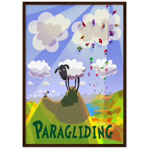 Sheep & Paragliders.  Premium Matte Paper Wooden Framed Poster