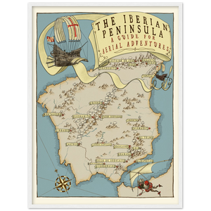 Iberian Flying Map Premium Matte Paper Wooden Framed Poster
