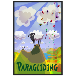 Sheep & Paragliders.  Premium Matte Paper Wooden Framed Poster