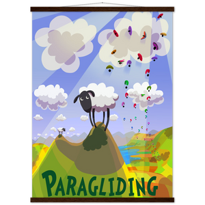 Sheep & Paragliders. Premium Matte Paper Poster & Hanger