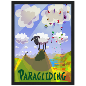 Sheep & Paragliders.  Premium Matte Paper Wooden Framed Poster