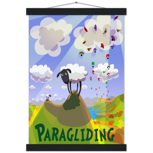 Sheep & Paragliders. Premium Matte Paper Poster & Hanger